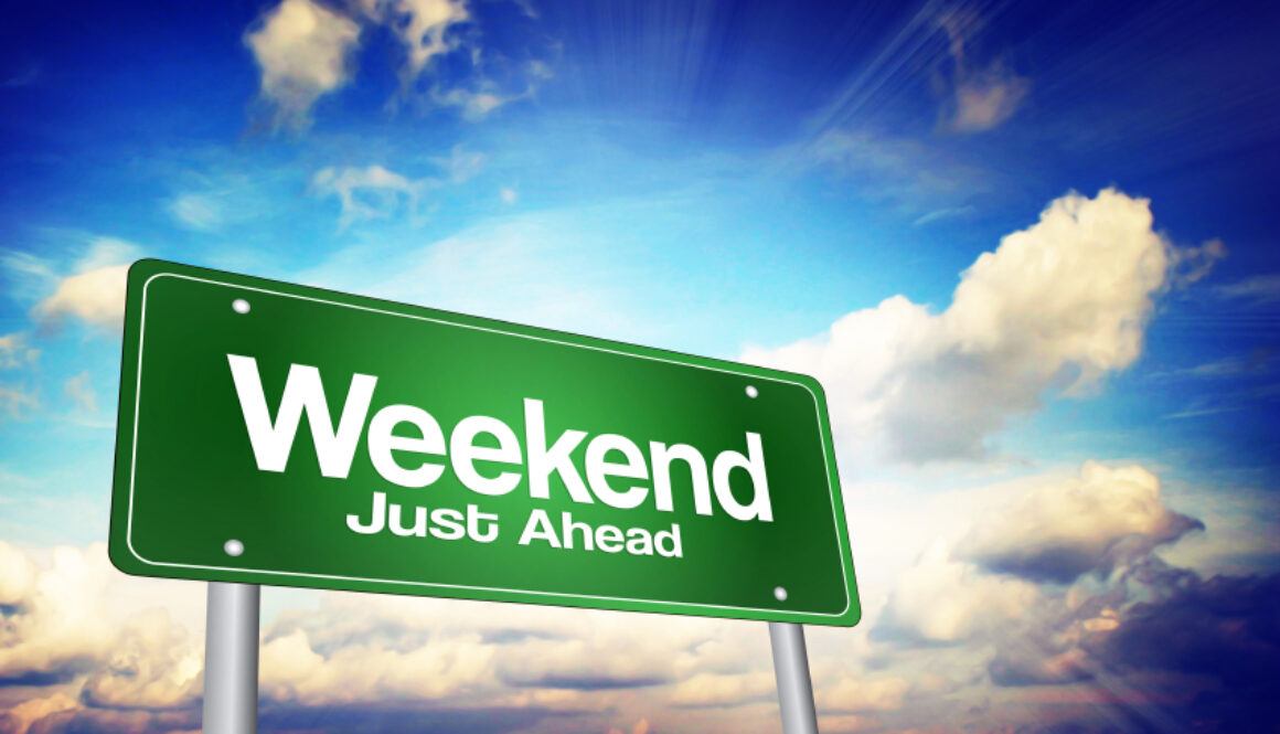 Weekend Just Ahead Green Road Sign, Business Concept Weekend Just Ahead Green Road Sign, Business Concept