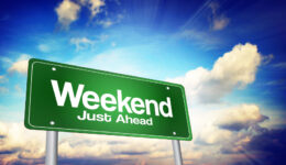 Weekend Just Ahead Green Road Sign, Business Concept